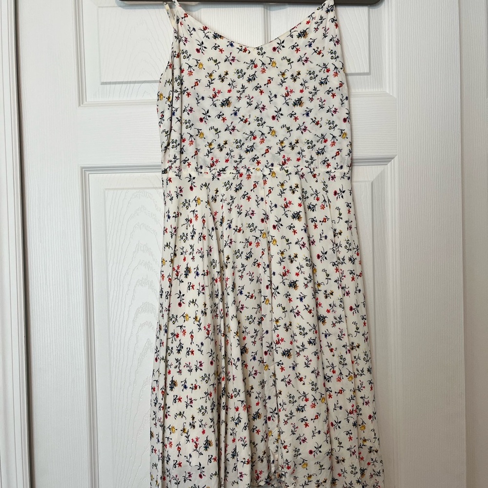 Old Navy Cream Floral Midi Dress with Red, Yellow, Navy Accents